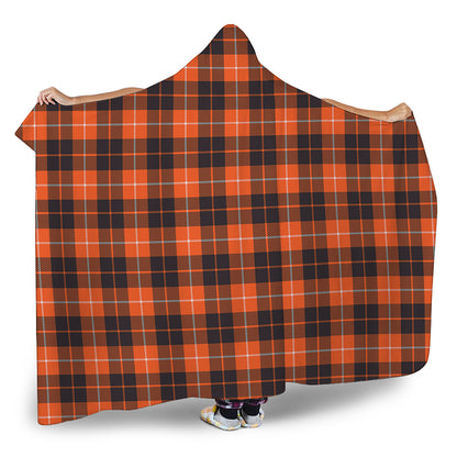 Orange Grey And White Tartan Print Hooded Blanket