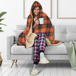 Orange Grey And White Tartan Print Hooded Blanket