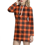 Orange Grey And White Tartan Print Hoodie Dress