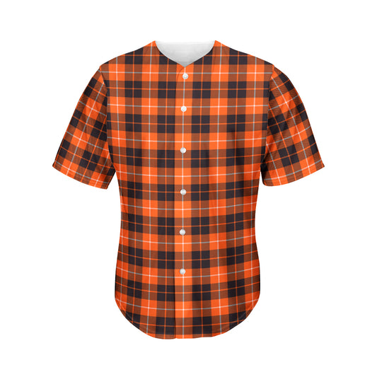 Orange Grey And White Tartan Print Men's Baseball Jersey