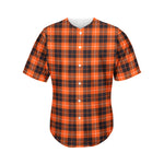 Orange Grey And White Tartan Print Men's Baseball Jersey