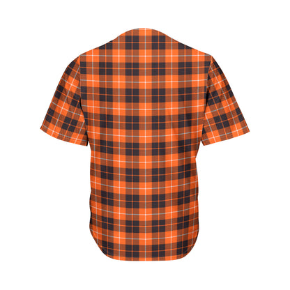 Orange Grey And White Tartan Print Men's Baseball Jersey