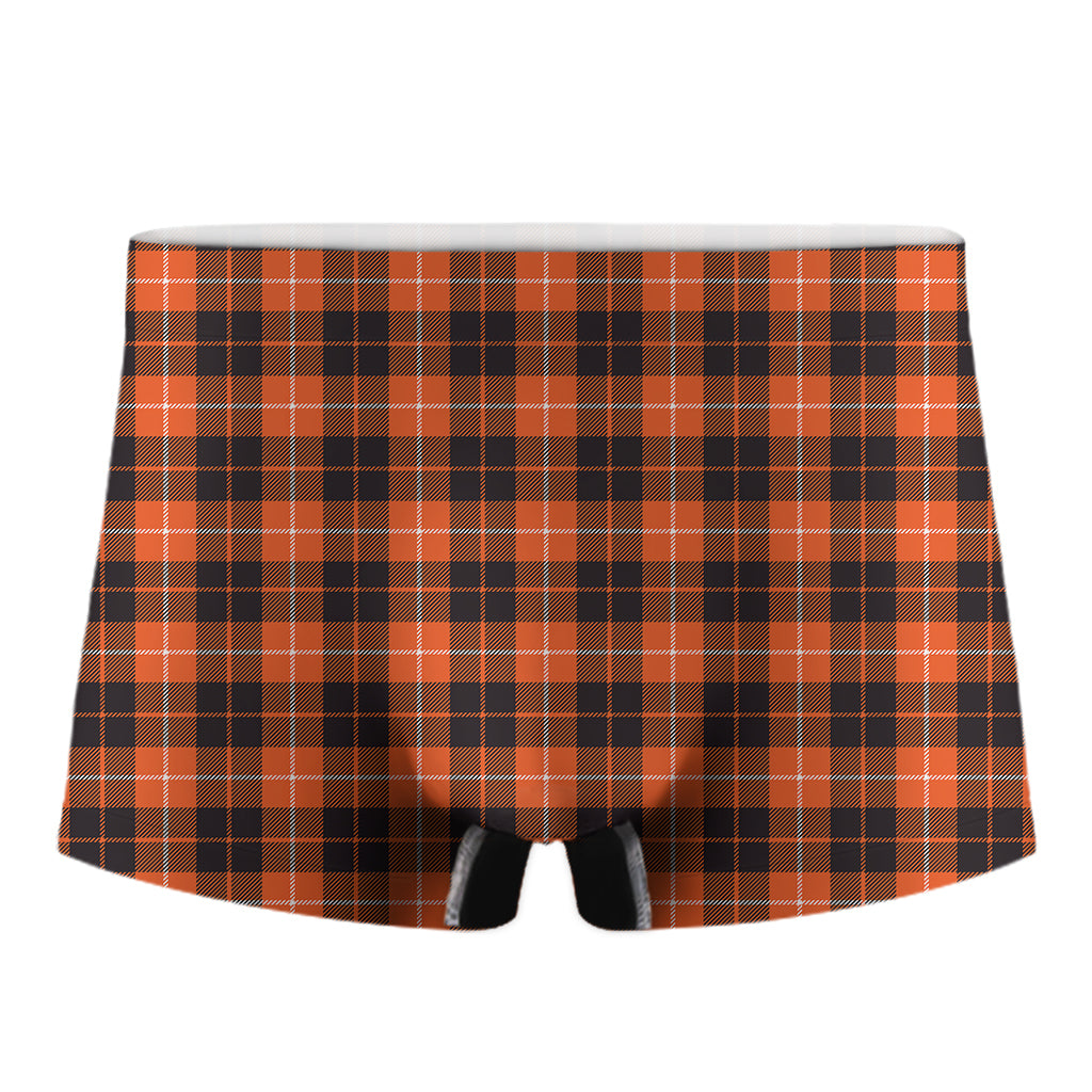 Orange Grey And White Tartan Print Men's Boxer Briefs