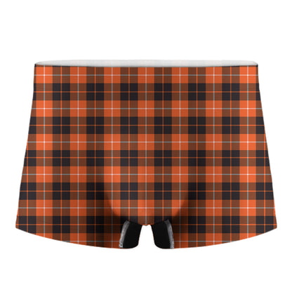 Orange Grey And White Tartan Print Men's Boxer Briefs
