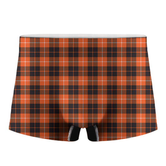 Orange Grey And White Tartan Print Men's Boxer Briefs