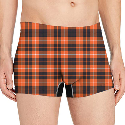 Orange Grey And White Tartan Print Men's Boxer Briefs