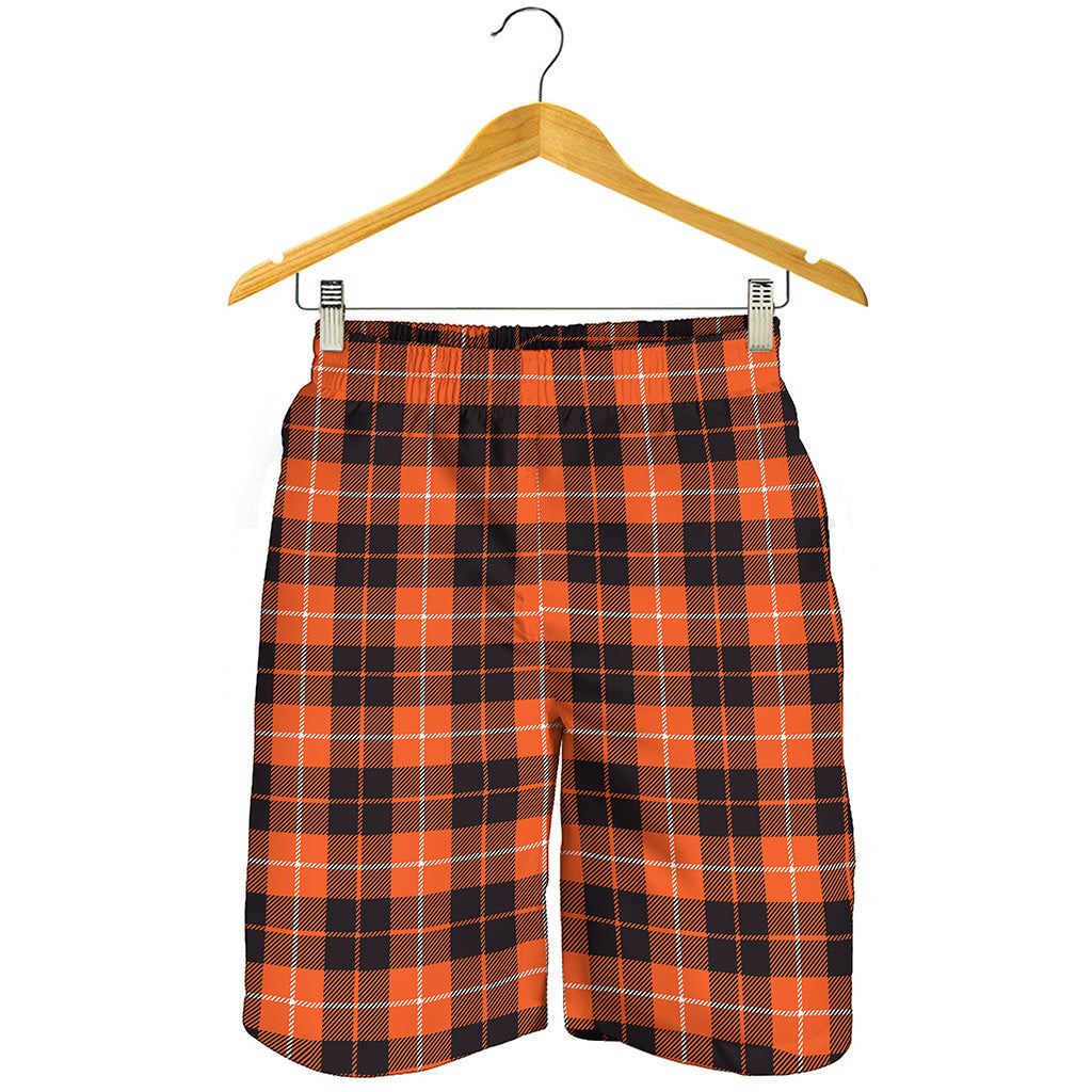 Orange Grey And White Tartan Print Men's Shorts
