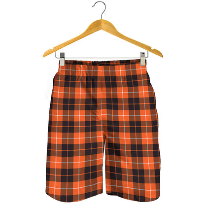 Orange Grey And White Tartan Print Men's Shorts