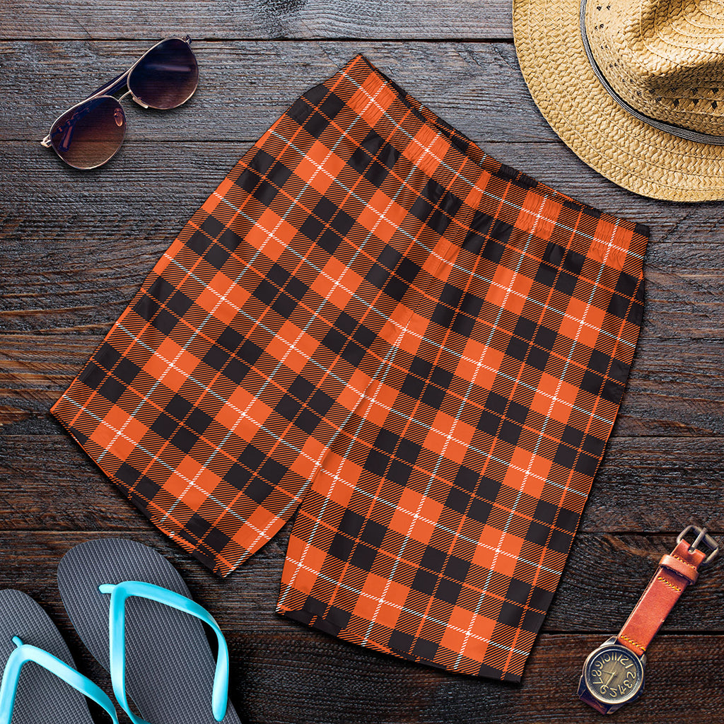 Orange Grey And White Tartan Print Men's Shorts