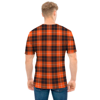 Orange Grey And White Tartan Print Men's T-Shirt