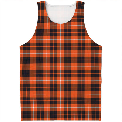 Orange Grey And White Tartan Print Men's Tank Top