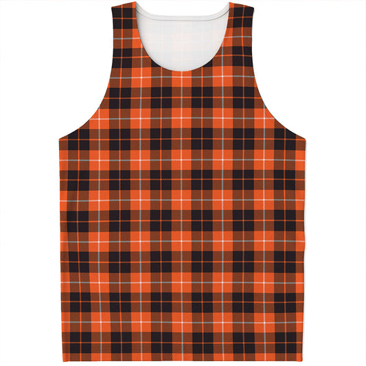 Orange Grey And White Tartan Print Men's Tank Top