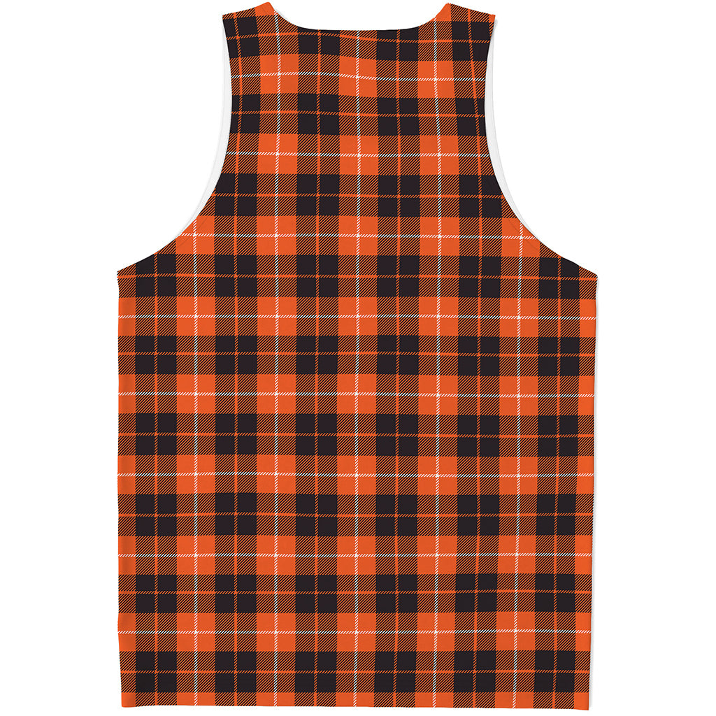 Orange Grey And White Tartan Print Men's Tank Top