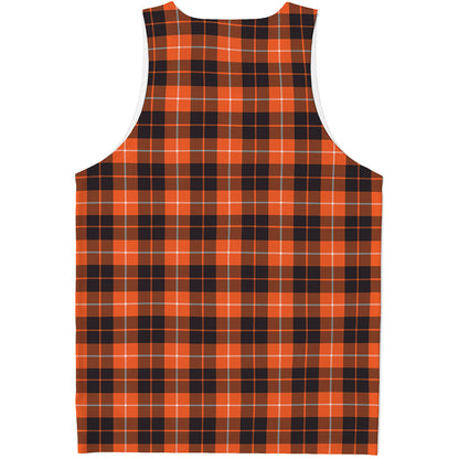 Orange Grey And White Tartan Print Men's Tank Top