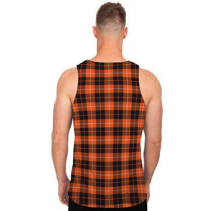 Orange Grey And White Tartan Print Men's Tank Top