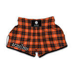 Orange Grey And White Tartan Print Muay Thai Boxing Shorts