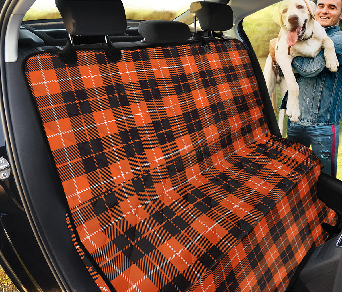 Orange Grey And White Tartan Print Pet Car Back Seat Cover