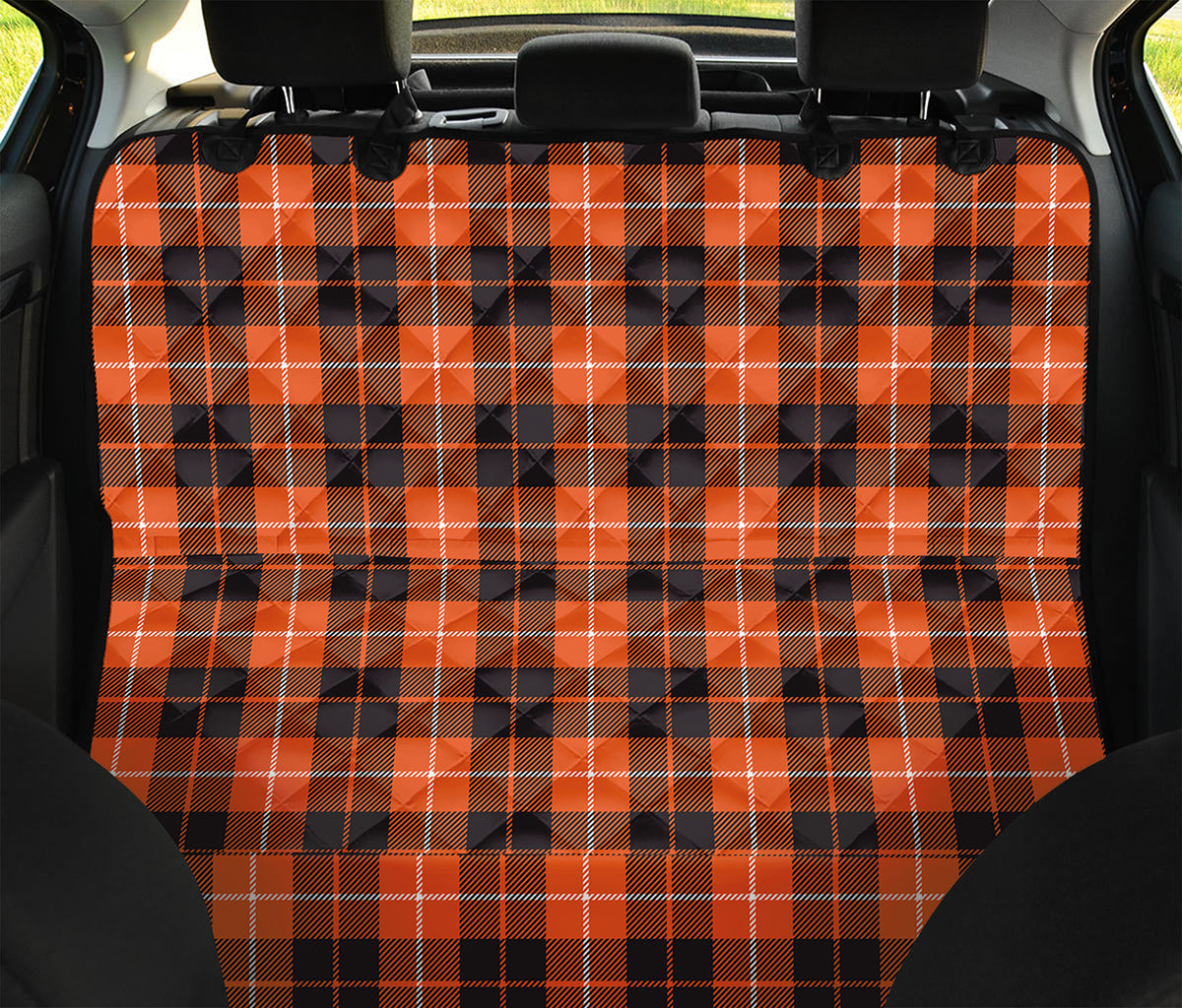 Orange Grey And White Tartan Print Pet Car Back Seat Cover
