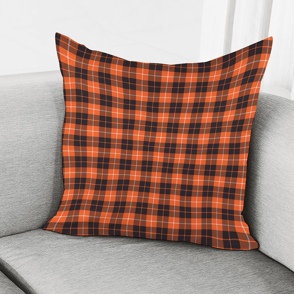 Orange Grey And White Tartan Print Pillow Cover