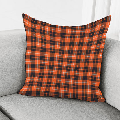 Orange Grey And White Tartan Print Pillow Cover