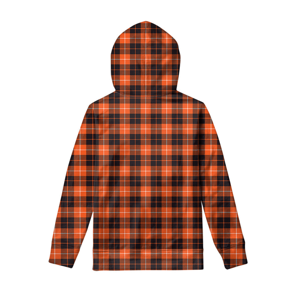 Orange Grey And White Tartan Print Pullover Hoodie