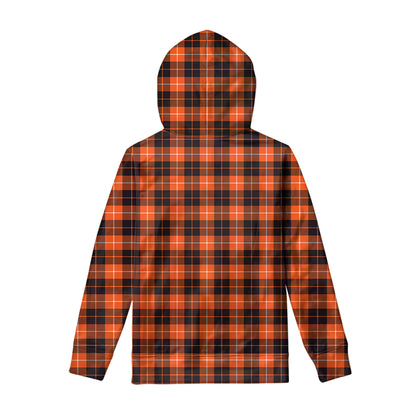 Orange Grey And White Tartan Print Pullover Hoodie