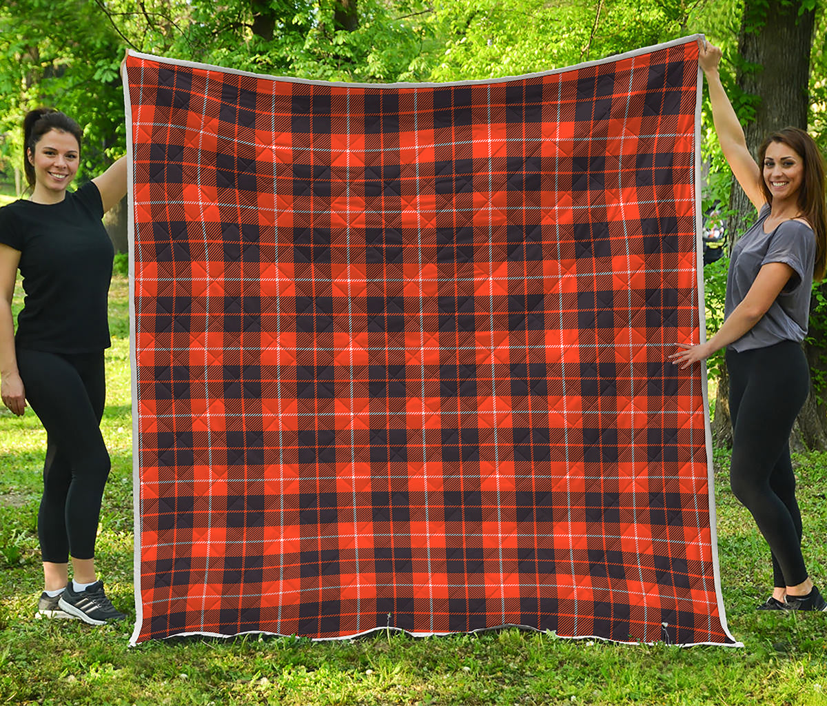 Orange Grey And White Tartan Print Quilt