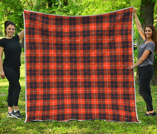 Orange Grey And White Tartan Print Quilt