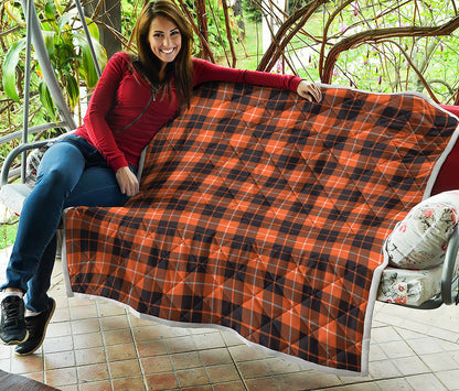 Orange Grey And White Tartan Print Quilt
