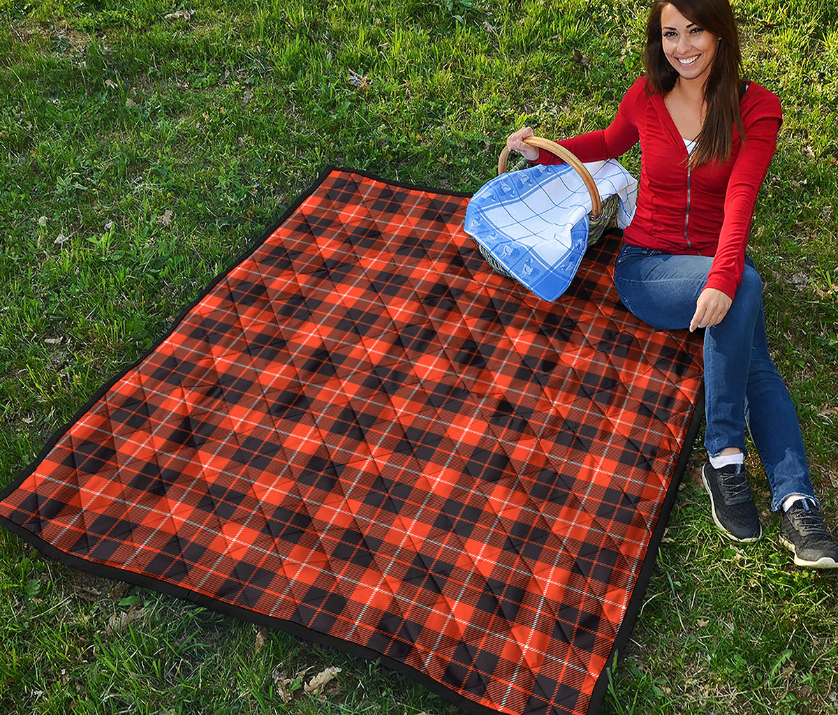 Orange Grey And White Tartan Print Quilt