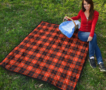 Orange Grey And White Tartan Print Quilt