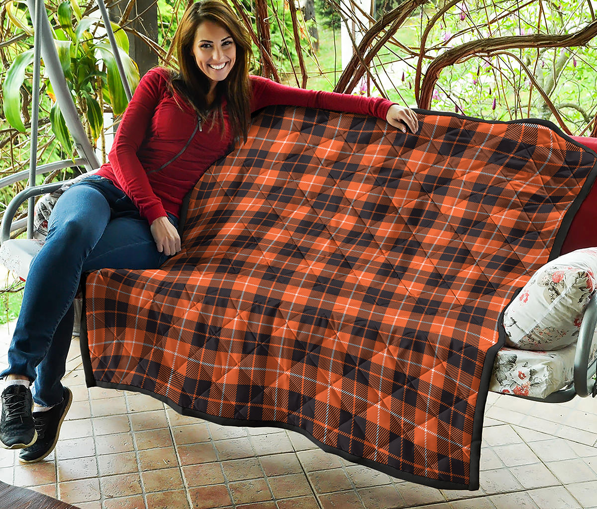 Orange Grey And White Tartan Print Quilt