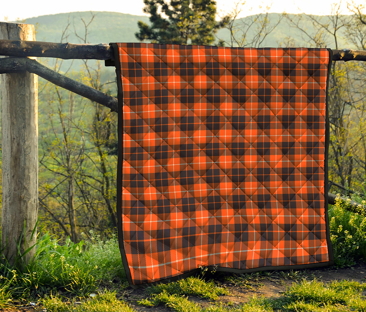 Orange Grey And White Tartan Print Quilt