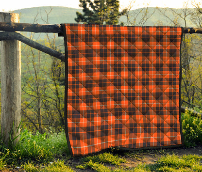 Orange Grey And White Tartan Print Quilt