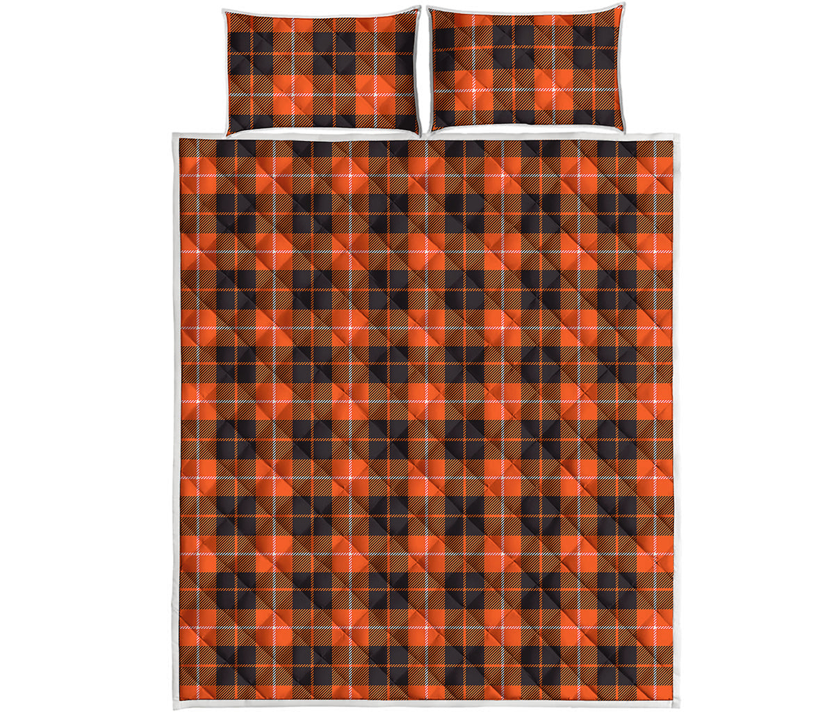 Orange Grey And White Tartan Print Quilt Bed Set