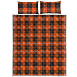 Orange Grey And White Tartan Print Quilt Bed Set