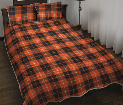 Orange Grey And White Tartan Print Quilt Bed Set