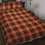 Orange Grey And White Tartan Print Quilt Bed Set