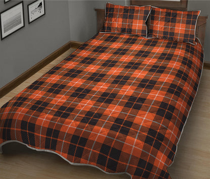 Orange Grey And White Tartan Print Quilt Bed Set