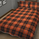 Orange Grey And White Tartan Print Quilt Bed Set