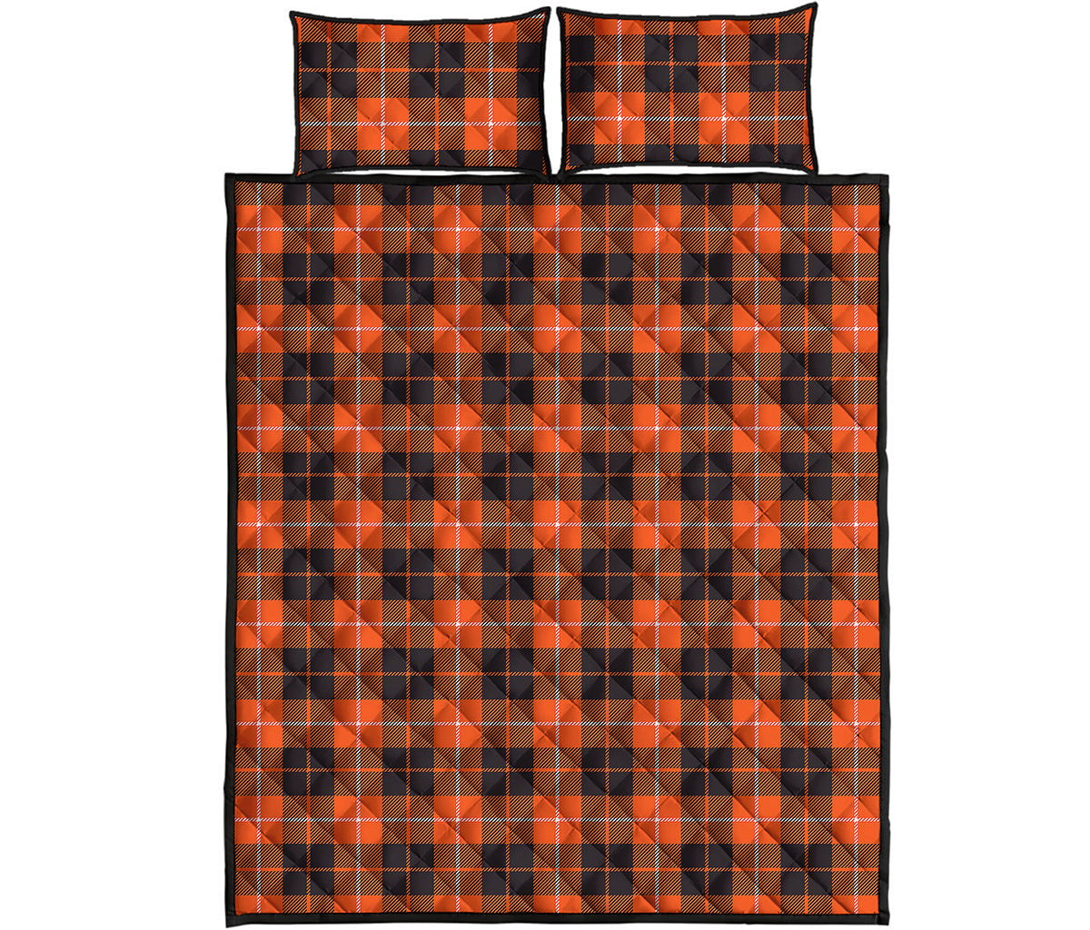 Orange Grey And White Tartan Print Quilt Bed Set
