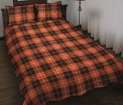 Orange Grey And White Tartan Print Quilt Bed Set