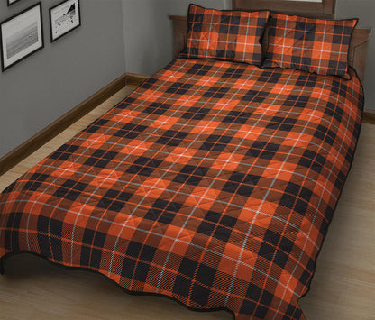 Orange Grey And White Tartan Print Quilt Bed Set