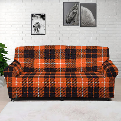 Orange Grey And White Tartan Print Sofa Cover