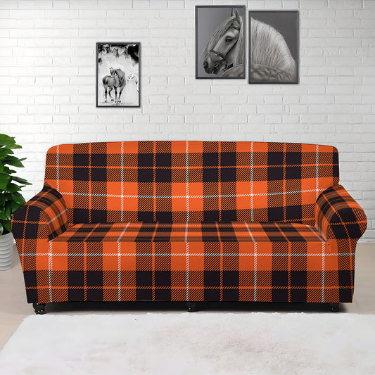 Orange Grey And White Tartan Print Sofa Cover