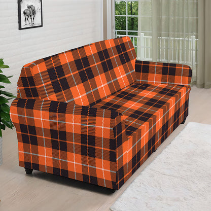 Orange Grey And White Tartan Print Sofa Cover