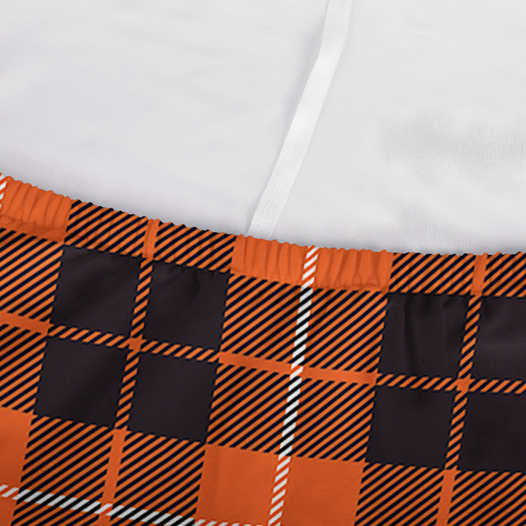 Orange Grey And White Tartan Print Sofa Cover