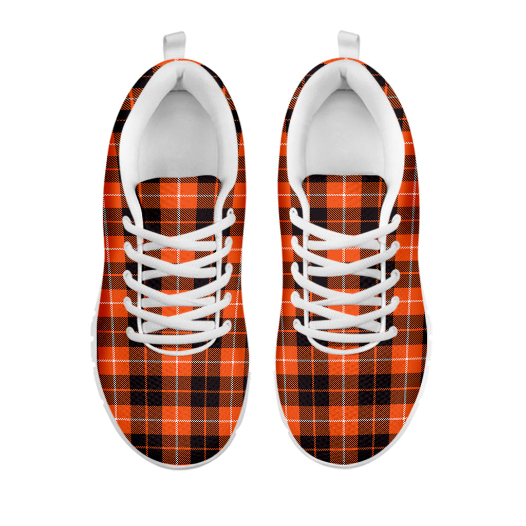 Orange Grey And White Tartan Print White Sneakers