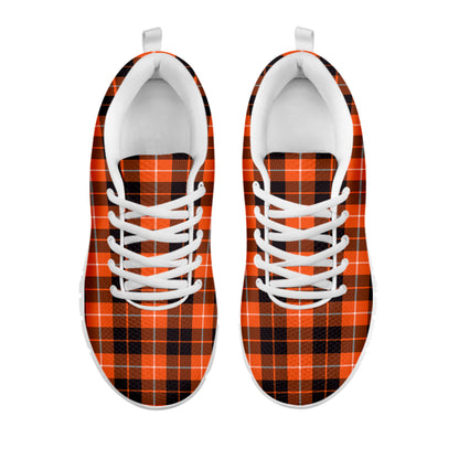 Orange Grey And White Tartan Print White Sneakers
