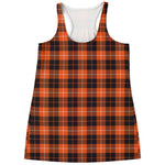Orange Grey And White Tartan Print Women's Racerback Tank Top